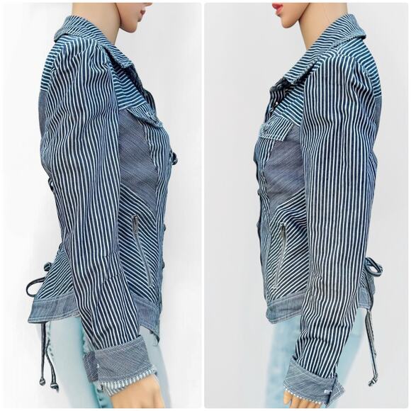 Betsey Johnson Pinstripe Denim Jean Corset Skull Jacket Collection USA Made 10 - Picture 2 of 9
